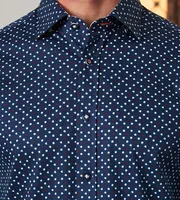 Modern Fit Long Sleeve 360° Stretch Dot Print Sport Shirt
