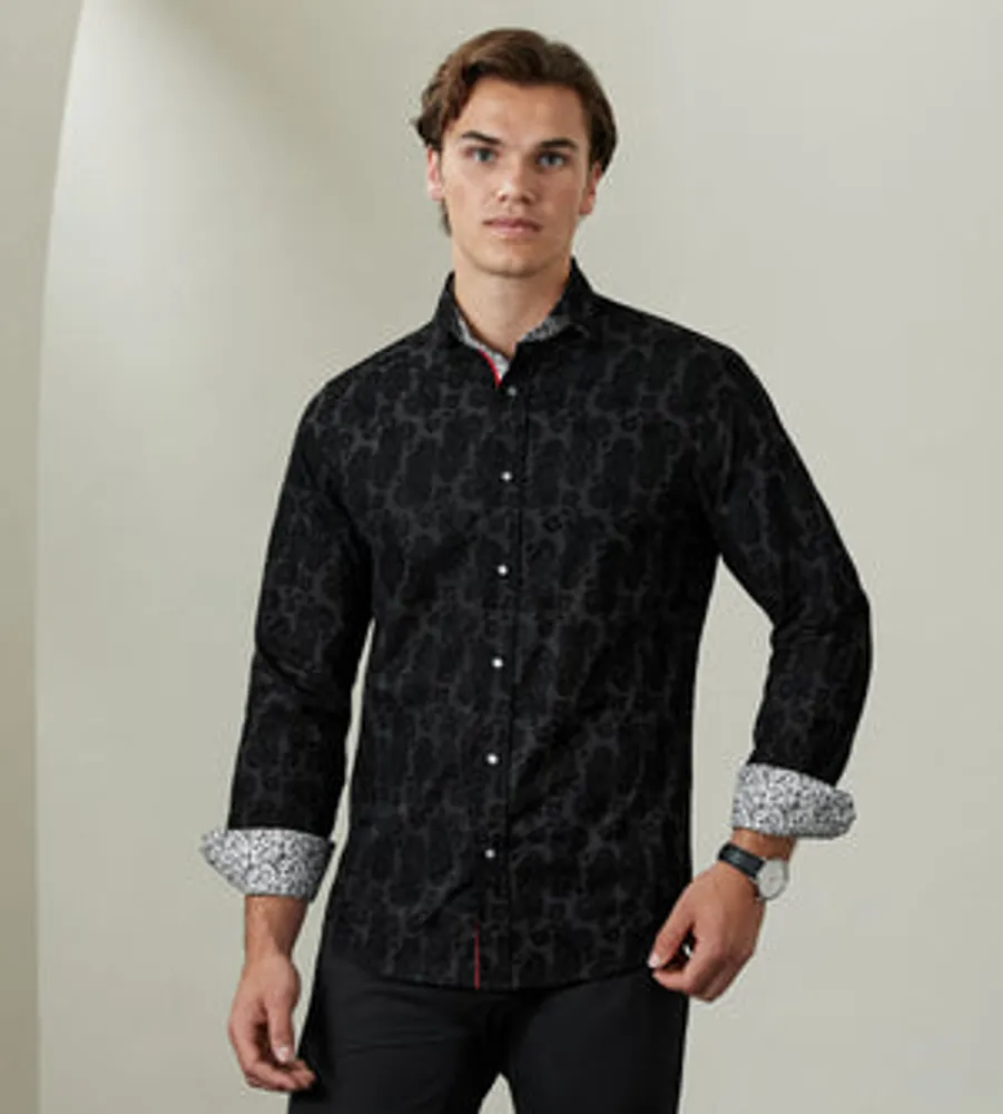 Modern Fit Long Sleeve Flocking Sport Shirt