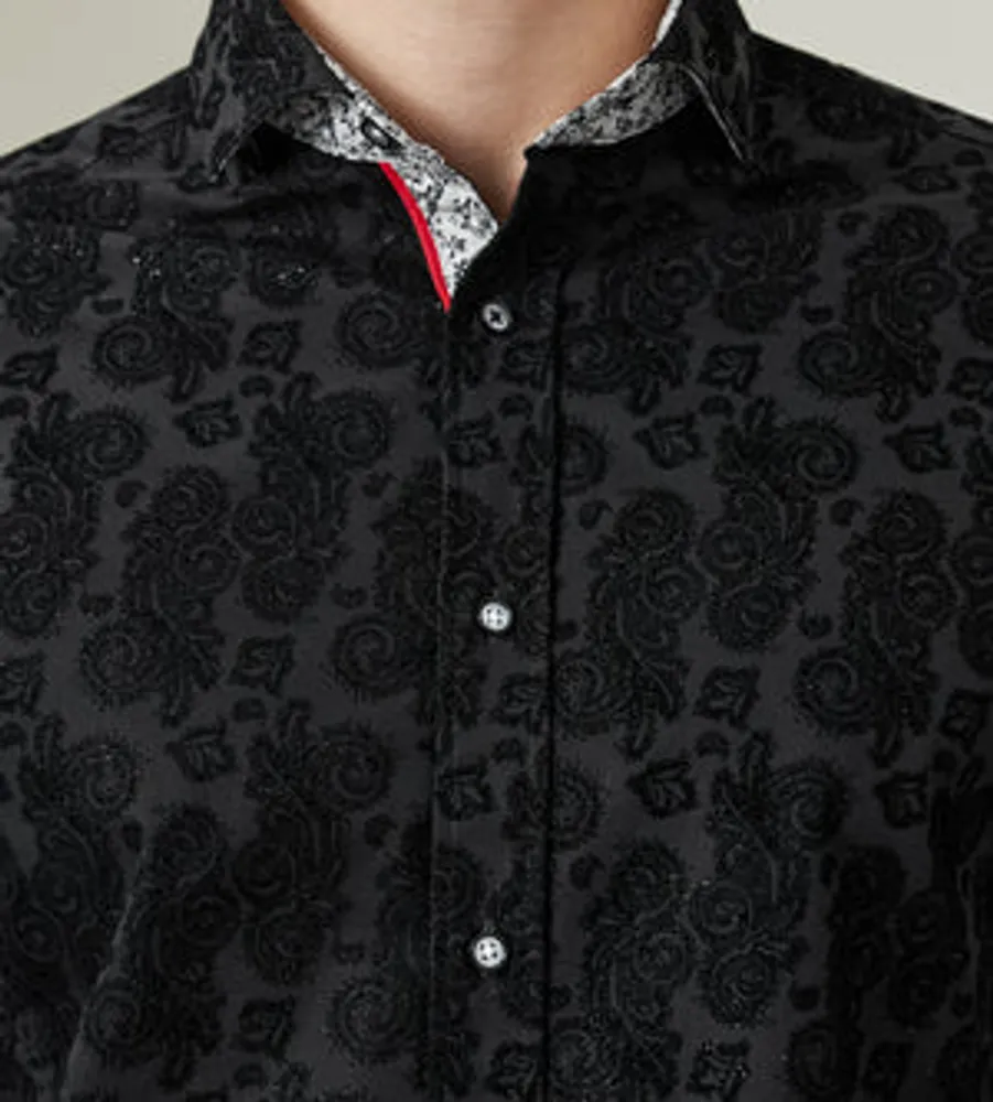 Modern Fit Long Sleeve Flocking Sport Shirt