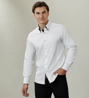 Modern Fit Long Sleeve Solid Double-Collar Sport Shirt