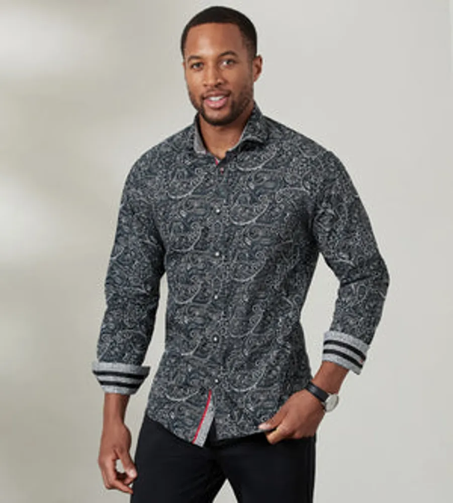 Modern Fit Long Sleeve Paisley Print Sport Shirt