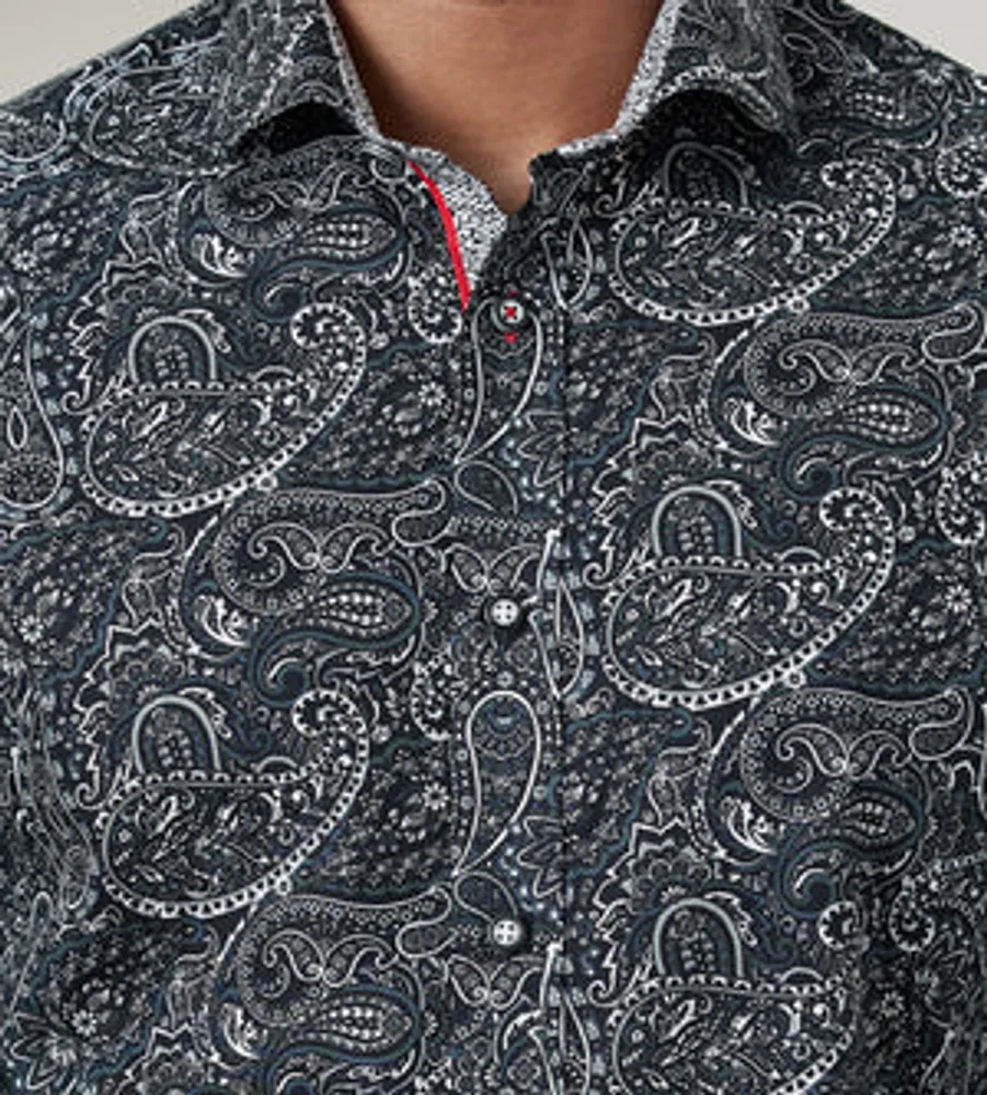 Modern Fit Long Sleeve Paisley Print Sport Shirt