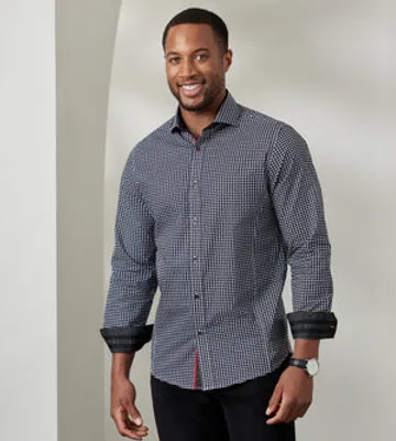 Modern Fit Long Sleeve Geo Print Sport Shirt