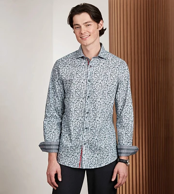 Modern Fit Long Sleeve Single Collar Printed Sport Shirt