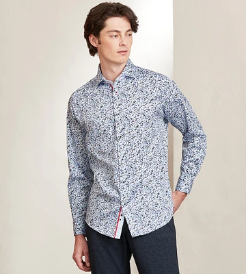 Modern Fit Long Sleeve Water Colour Print Sport Shirt