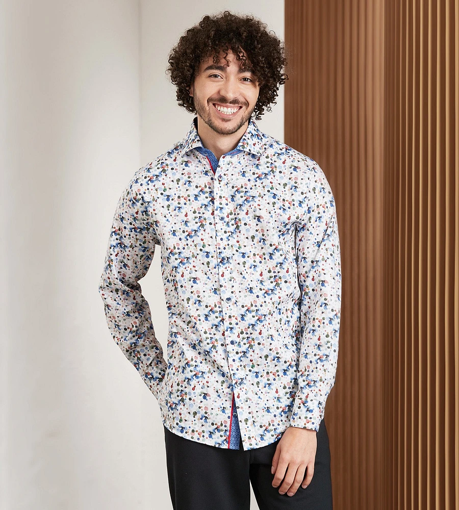 Modern Fit Long Sleeve Water Colour Print Sport Shirt