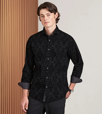 Modern Fit Long Sleeve Flocking Sport Shirt