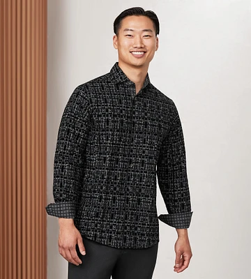 Modern Fit Long Sleeve Printed Flocking Sport Shirt