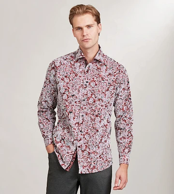 Modern Fit Long Sleeve Printed Flocking Sport Shirt