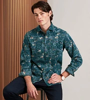 Modern Fit Long Sleeve Printed Flocking Sport Shirt