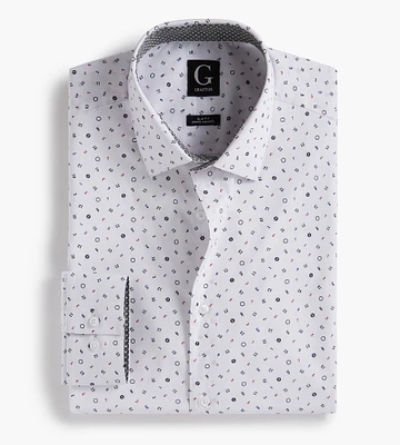 Slim Fit Number Print Dress Shirt