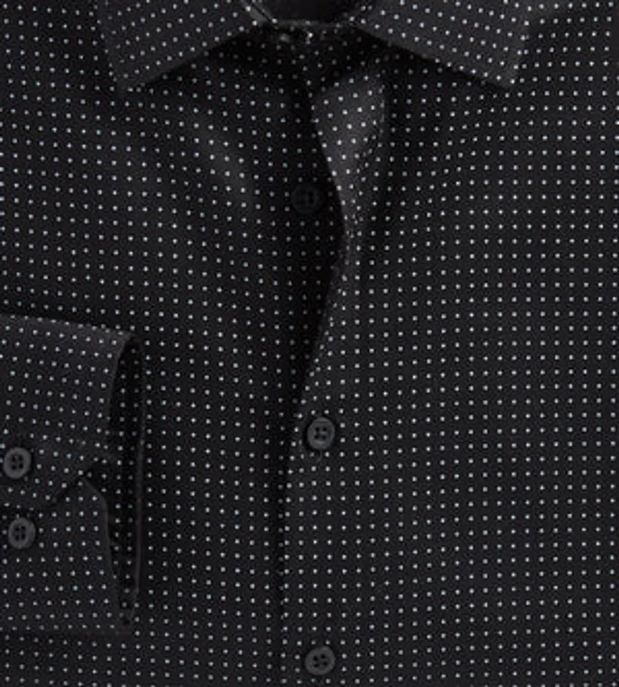 Slim Fit Non-Iron Dot Print Sateen Dress Shirt