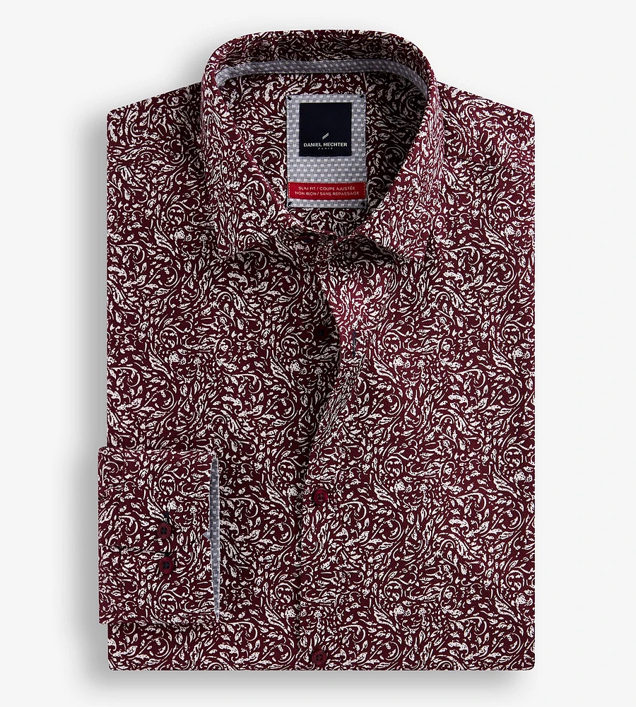 Slim Fit Stretch Paisley Print Dress Shirt