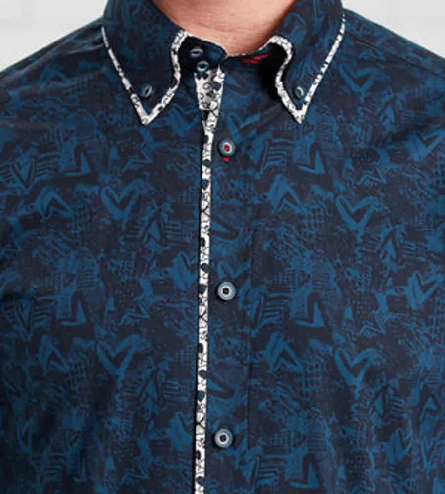 Modern Fit Long Sleeve Double-Collar Printed Sport Shirt