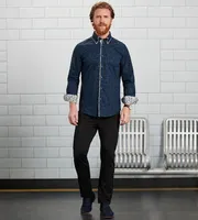 Modern Fit Long Sleeve Double-Collar Printed Sport Shirt