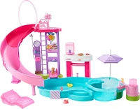 Barbie Dream Pool Playset with Slide & Bubbling Hot Tub, 20+ Accessories Including Pet, Floaties & More