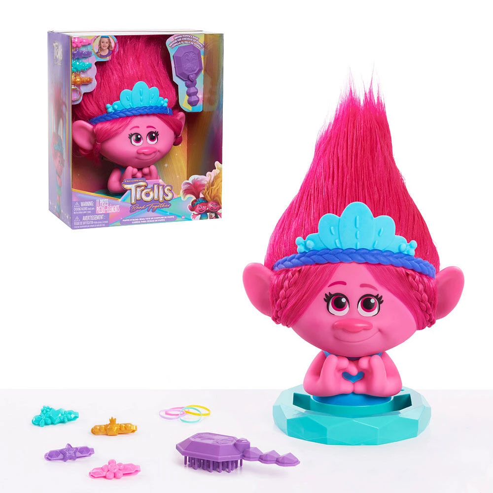 Tête de Coiffure de Poppy de Les Trolls 3 de DreamWorks, 11 Eléments, Rose