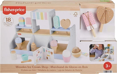 Fisher-Price Wooden Ice Cream Shop Set for Preschool Pretend Play, 18 Wood Pieces