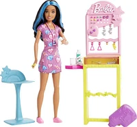 Barbie Toys, Skipper Doll and Ear-Piercer Set with Piercing Tool and Accessories, First Jobs