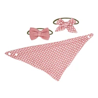 Amor Bebe 3 pc Muslin Reversible Bib with 2 Headbands Set: Pink Dot