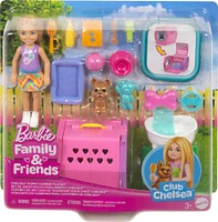 Barbie Chelsea Puppy Carrier Playset, Small Doll and Dog Carrier with Puppy Accessories