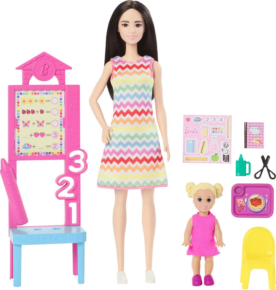 Barbie Teacher Doll with Blonde Fashion Doll, 1 Toddler Doll, & Teaching Accessories