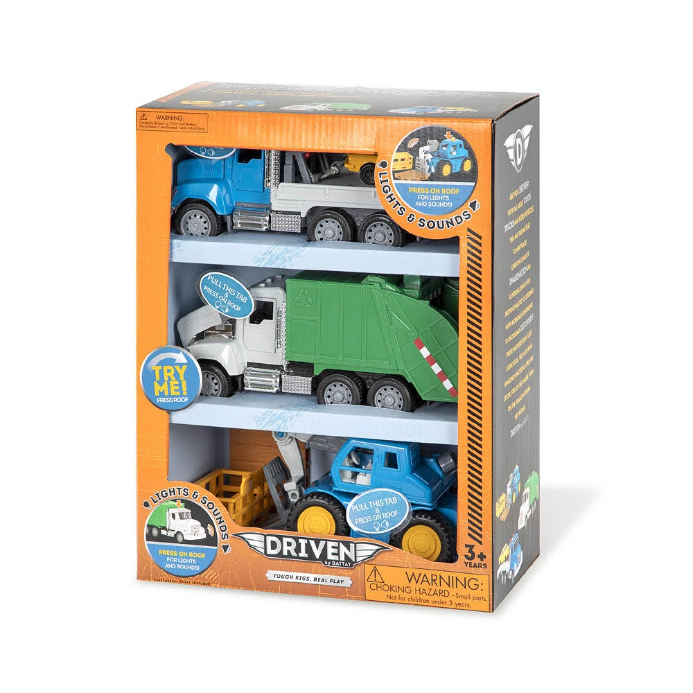 Driven, Micro Urban Worker Fleet (6pc), Small Toy City Vehicle Set