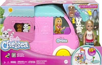 Barbie Chelsea 2-in-1 Camper Playset with Chelsea Small Doll, 2 Pets and 15 Accessories