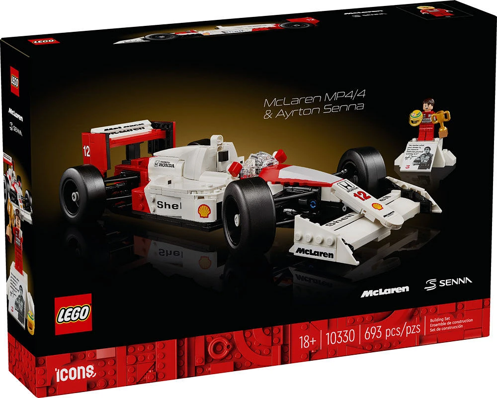 LEGO Icons McLaren MP4/4 et Ayrton Senna; petite voiture, voiture de course, course F1 10330