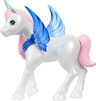 Barbie Unicorn Toy, 65th Anniversary Doll with Blue Hair, Pink Gown & Pet Alicorn