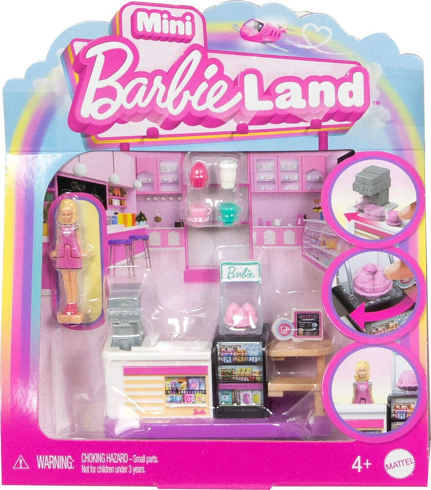 Barbie Mini BarbieLand Collectible Bakery Playset with 1.5-inch Barbie Doll, Interactive Play Areas for Storytelling Fun
