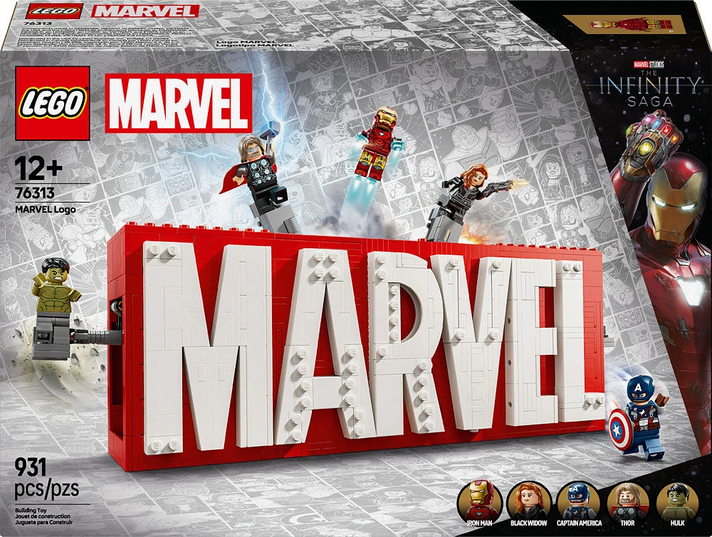 LEGO Marvel : Logo et figurines MARVEL, Ensemble à construire avec personnages des Avengers 76313