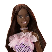 Barbie- Poupée - Cheveux brun foncé et robe métallique