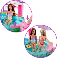 Barbie Dream Pool Playset with Slide & Bubbling Hot Tub, 20+ Accessories Including Pet, Floaties & More