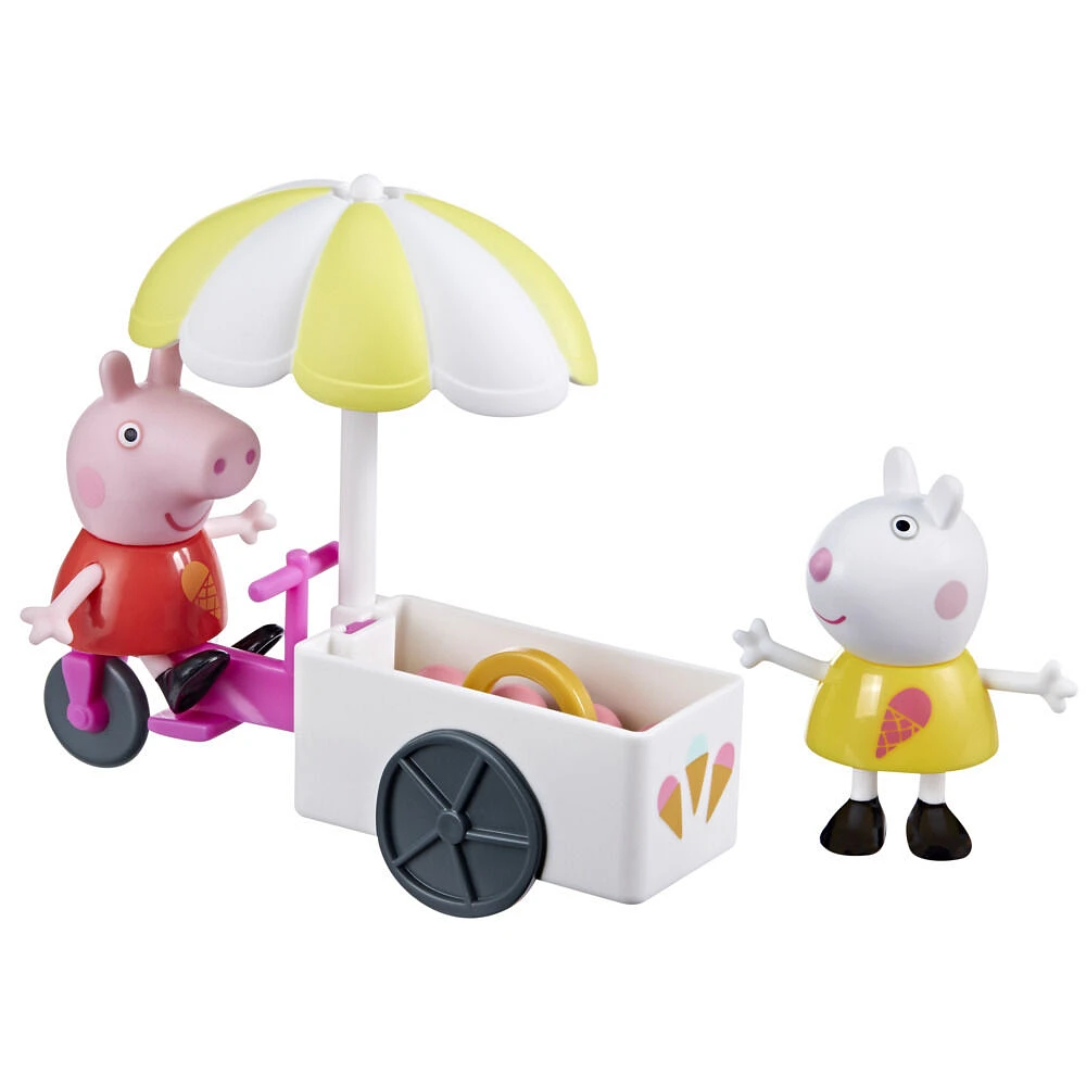 Peppa Pig, Chariot de glaces de Peppa avec 2 figurines et 3 accessoires thématiques, jouets pour enfants