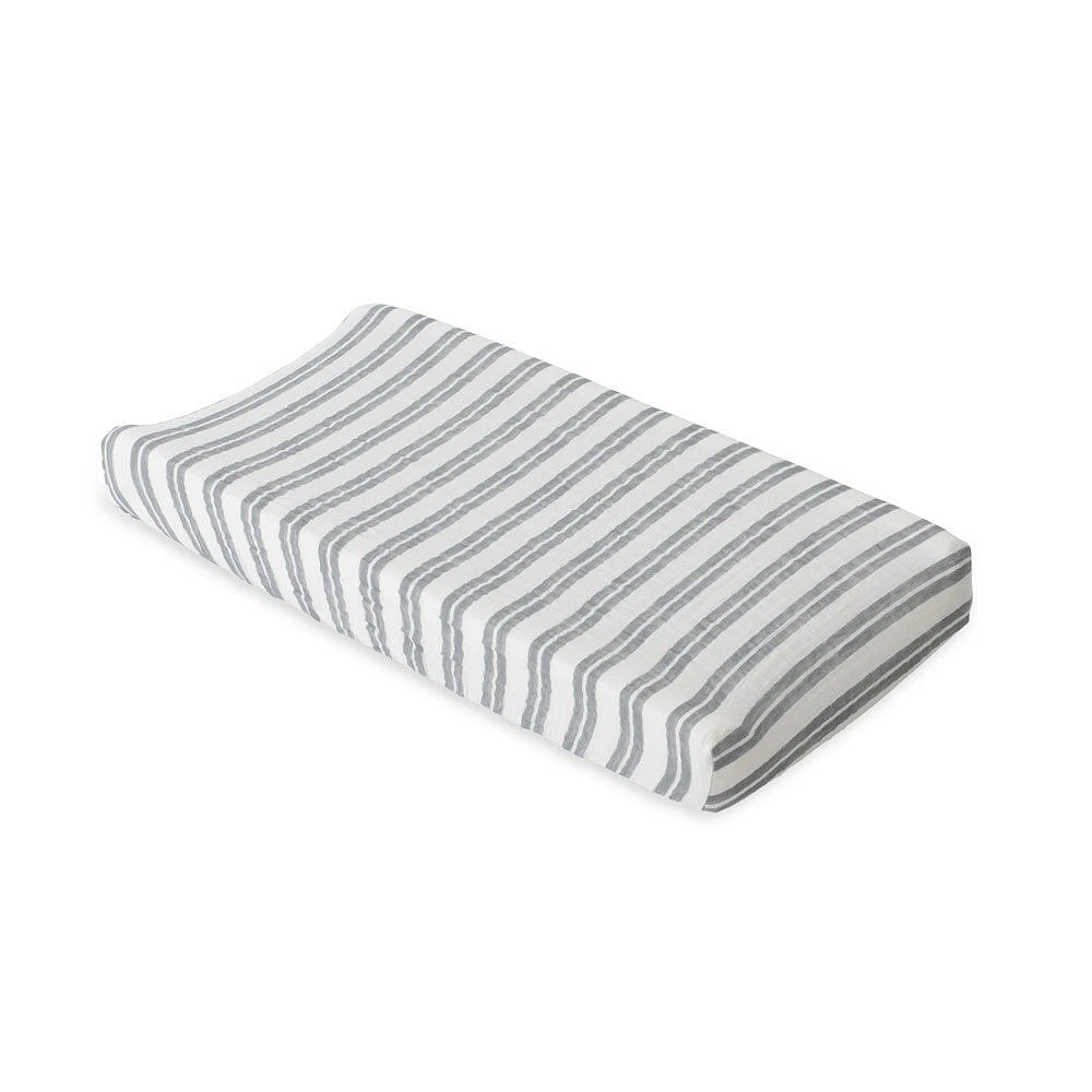 Red Rover - Cotton Muslin Changing Pad Cover - Grey Double Stripe - R Exclusive