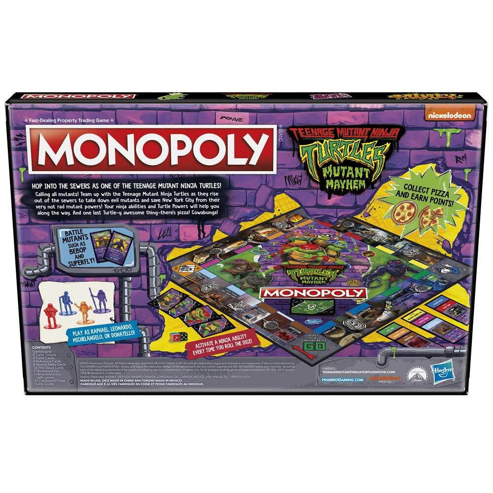 Monopoly Édition Teenage Mutant Ninja Turtles: Mutant Mayhem, jeux de société pour enfants, 2 à 4 joueurs