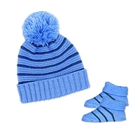 Baby Mode Bleu Tricot Bonnet & Bottine Ensemble 0-6M