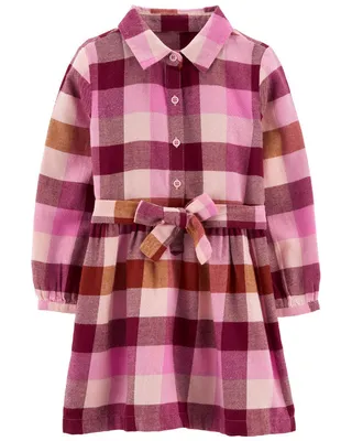 Carter's Plaid Cotton Flannel Shirt Dress Pink  5T