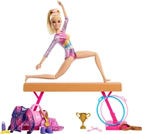 Barbie Gymnastics Playset with Blonde Fashion Doll, Balance Beam, 10+ Accessories & Flip Feature