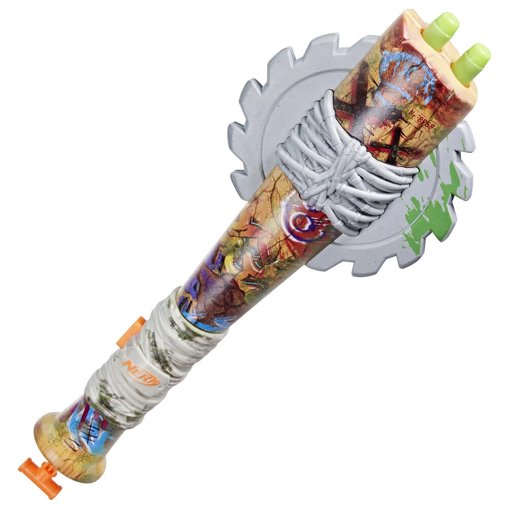 Nerf Zombie Strikeout Dart Blaster, 8 Nerf Elite Darts, Foam Blade, Pull Back Priming, Outdoor Games