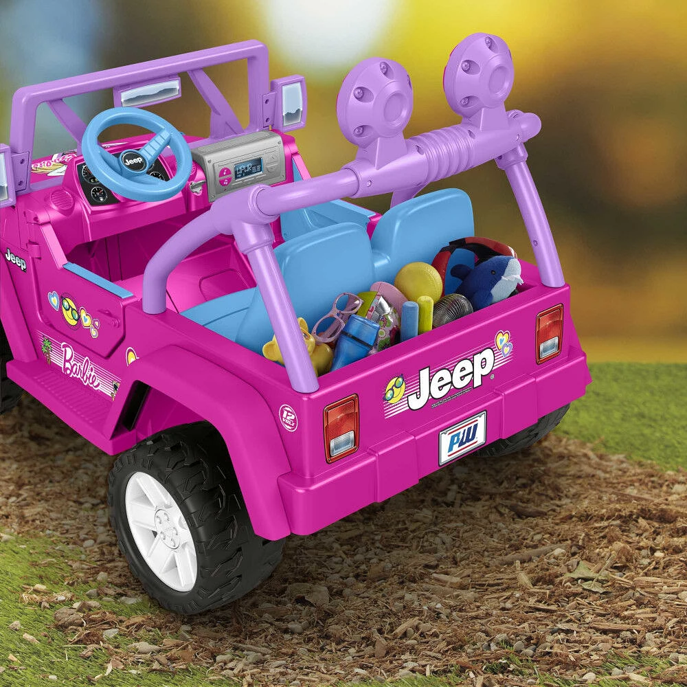 Power Wheels Barbie Jeep Wrangler Ride-On Toy with Music, Battery-Powered Preschool Toy