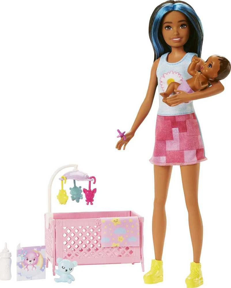 ​Barbie Skipper Babysitters Playset with Friend Doll, Baby Doll with Sleepy Eyes, Crib and Accessories