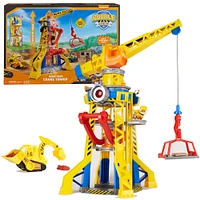 Rubble and Crew, coffret Bark Yard Crane Tower avec figurine articulée Ruben, bulldozer et sable Kinetic Build-It Play Sand