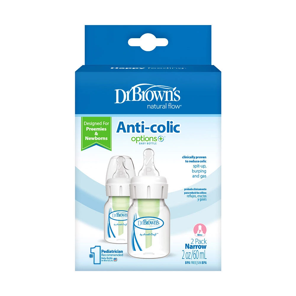 Biberon étroit de 60ml Options+ de Dr. Brown's pour Preemie, 2 Pack