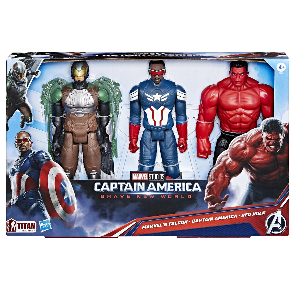 Marvel Avengers Captain America: Brave New World Titan Hero Series, multipack avec 3 figurines et accessoires (30 cm)