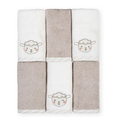 Koala Baby - 6-Pack Baby Washcloths - Grey & White Lamb
