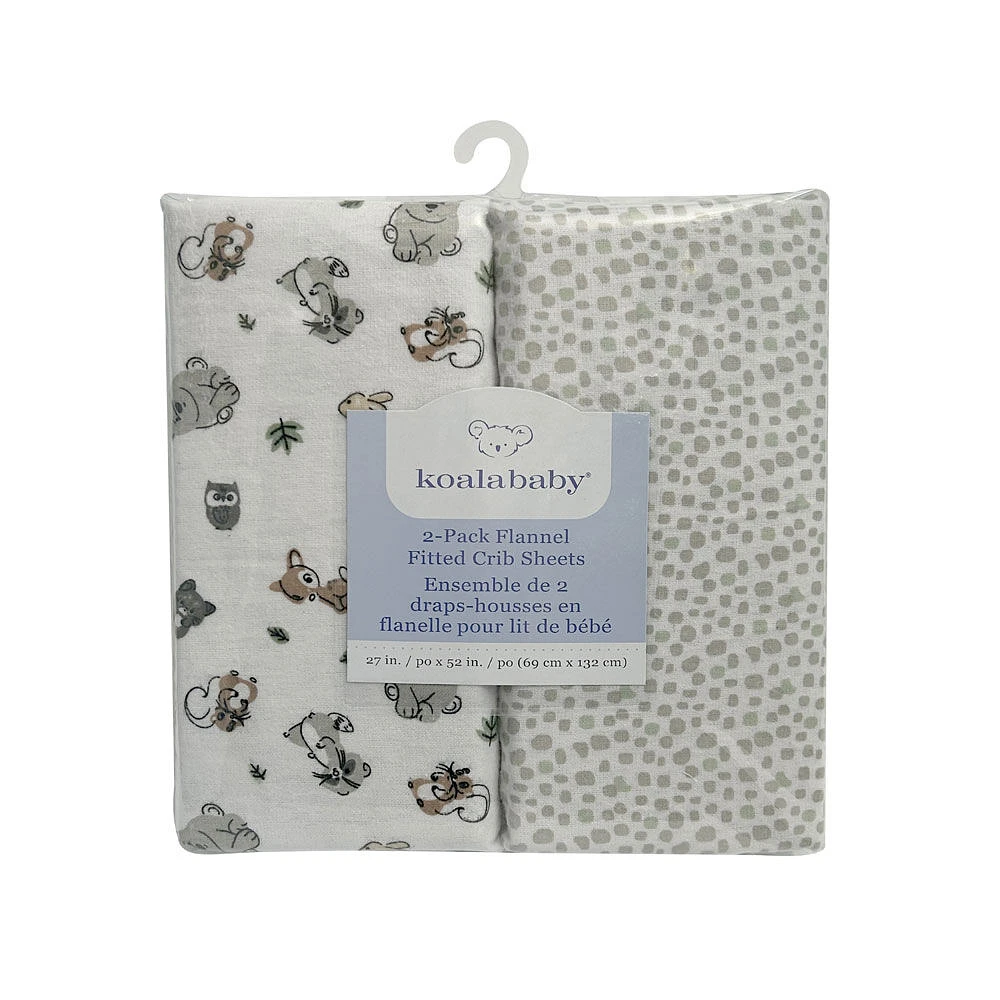 Lot de 2 draps en flanelle Koala Baby Woodland/Dots