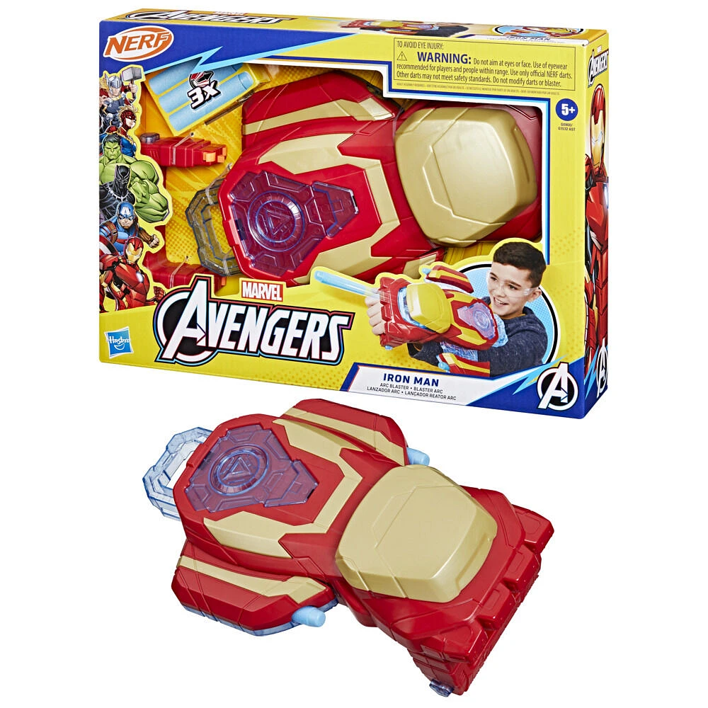 Marvel Avengers Iron Man Blaster Arc, blaster de déguisement avec 3 fléchettes NERF