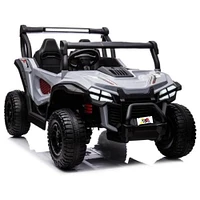 KIDSVIP Buggy aventure 2 places 24 V pour enfants 4X4 UTV porteur avec RC - Gris